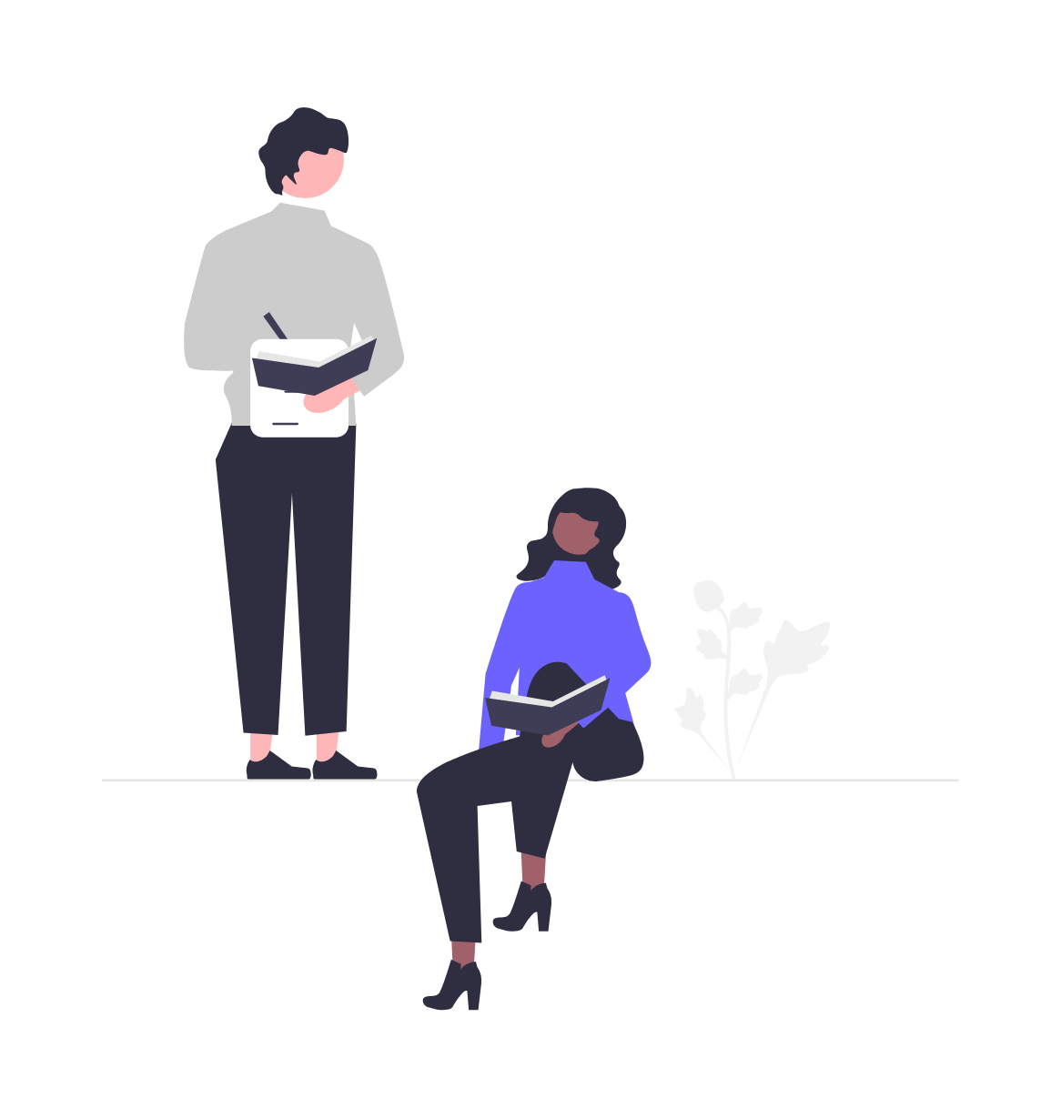 Flat Minimalist Illustration Of People Reading And Learning