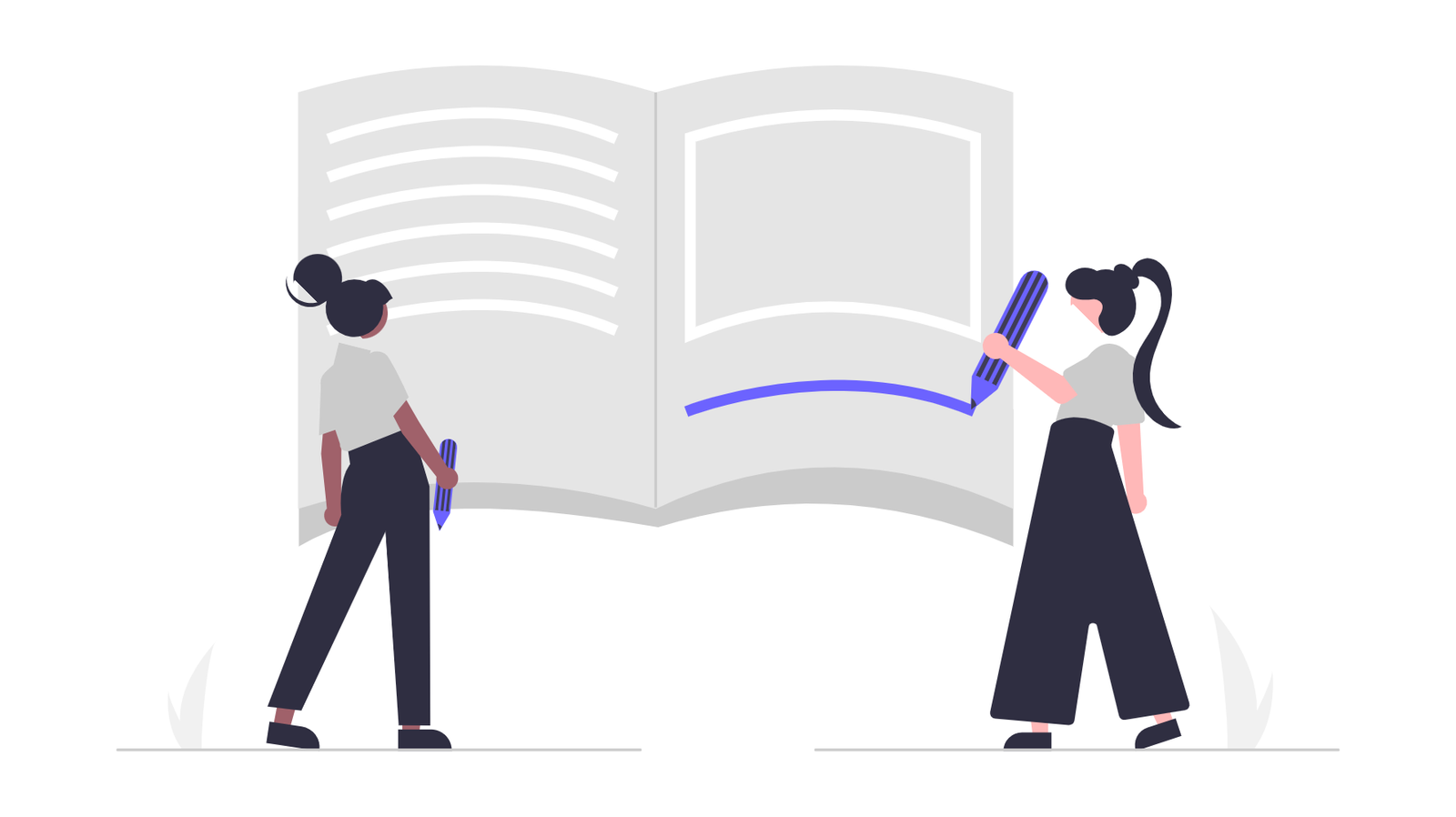 Flat Minimalist Illustration Of People Studying And Writing In A Large Book