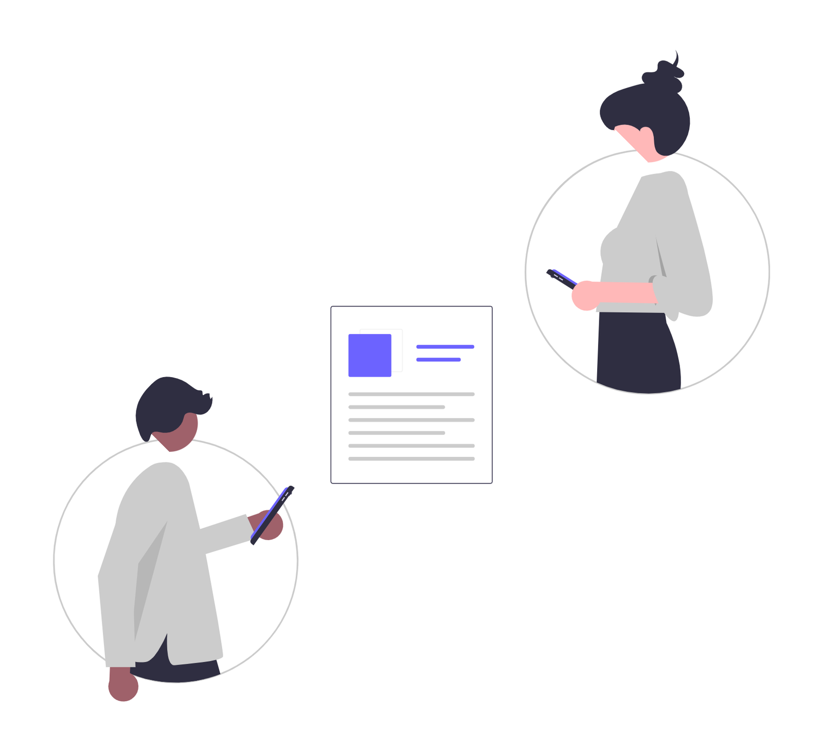 Flat Minimalist Illustration Of People Using Smartphones And Digital Content