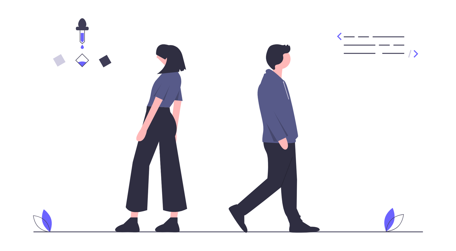 Flat Minimalist Illustration Of People Walking Away With Creative Elements