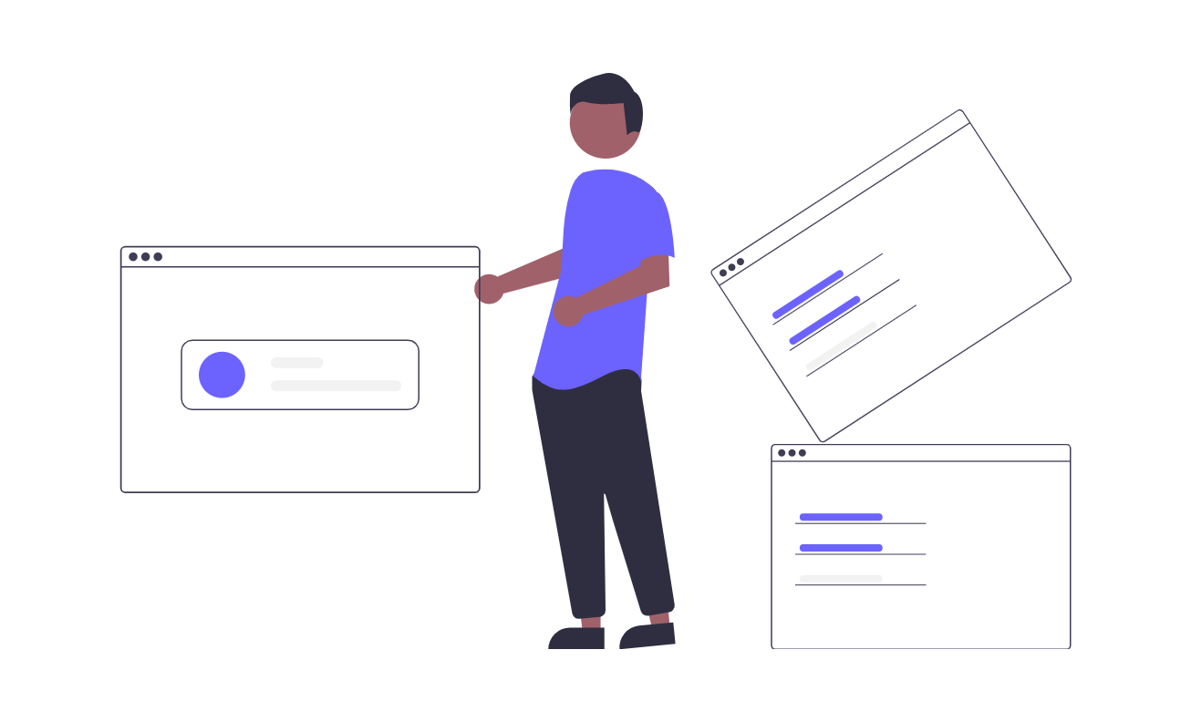 Flat Minimalist Illustration Of Person Interacting With Digital Interfaces