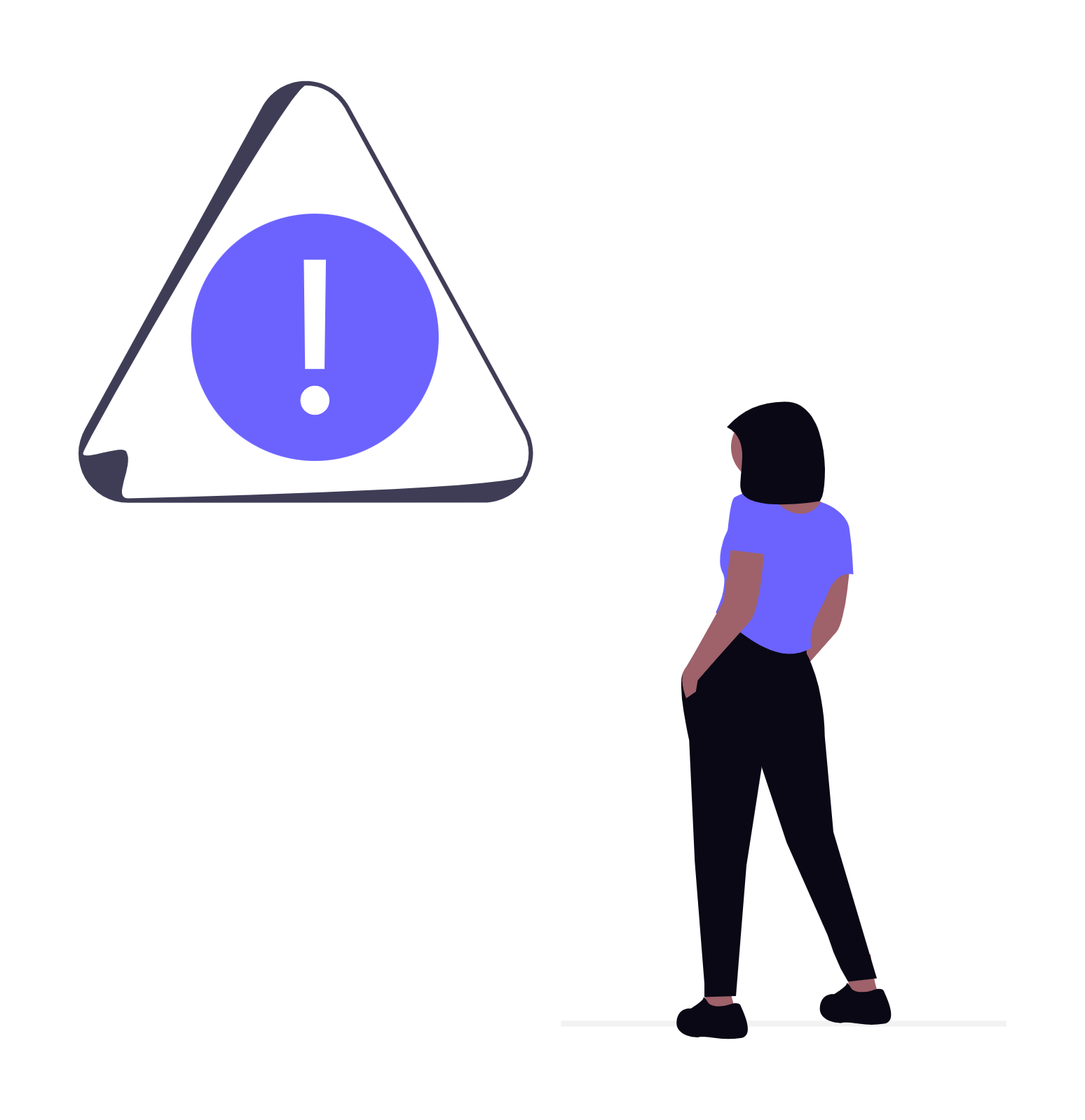 Flat Minimalist Illustration Of Person Looking At A Warning Sign