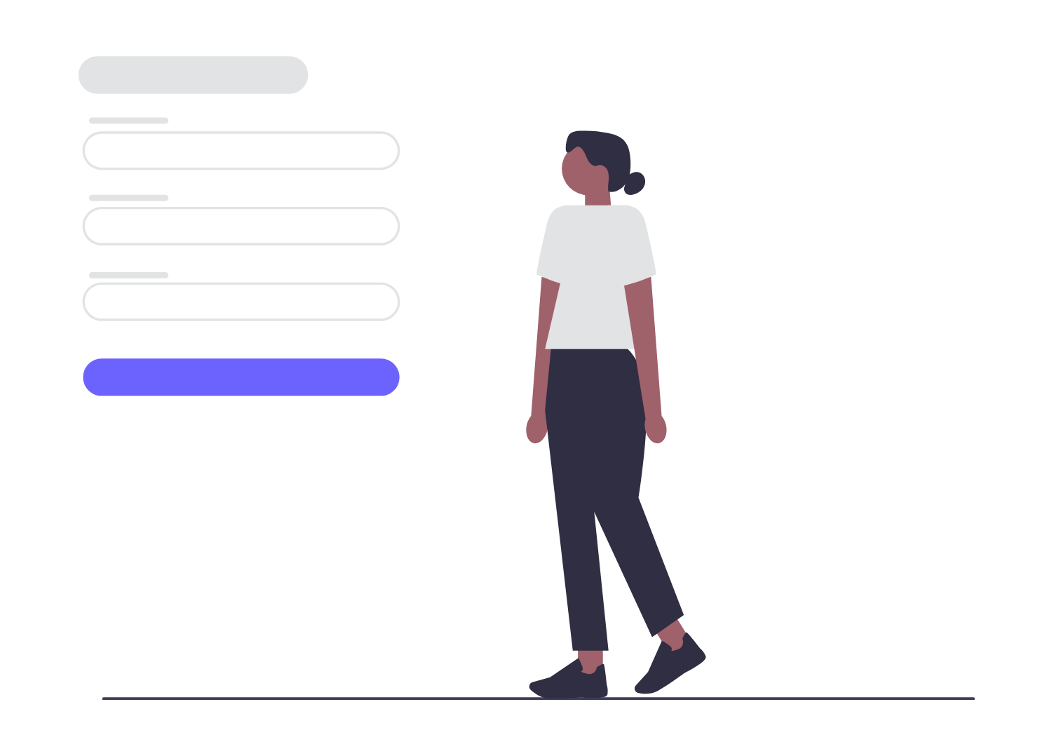 Flat Minimalist Illustration Of Person Next To Online Form
