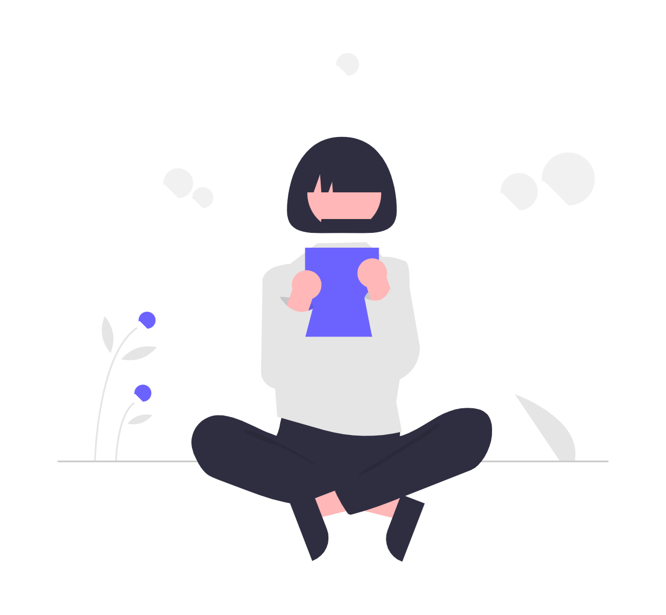 Flat Minimalist Illustration Of Person Sitting And Reading Tablet
