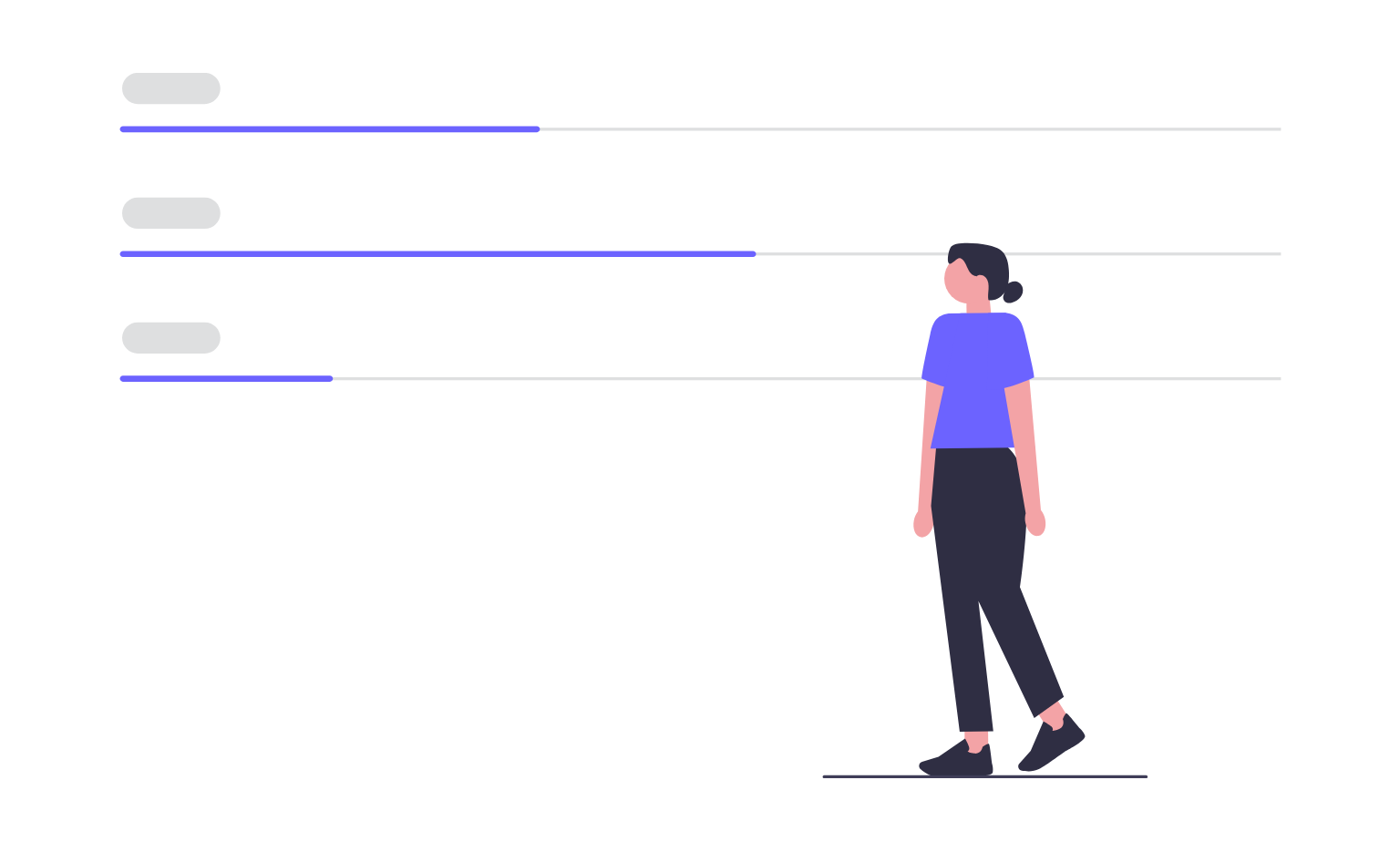 Flat Minimalist Illustration Of Person Standing Beside Progress Bars And Data