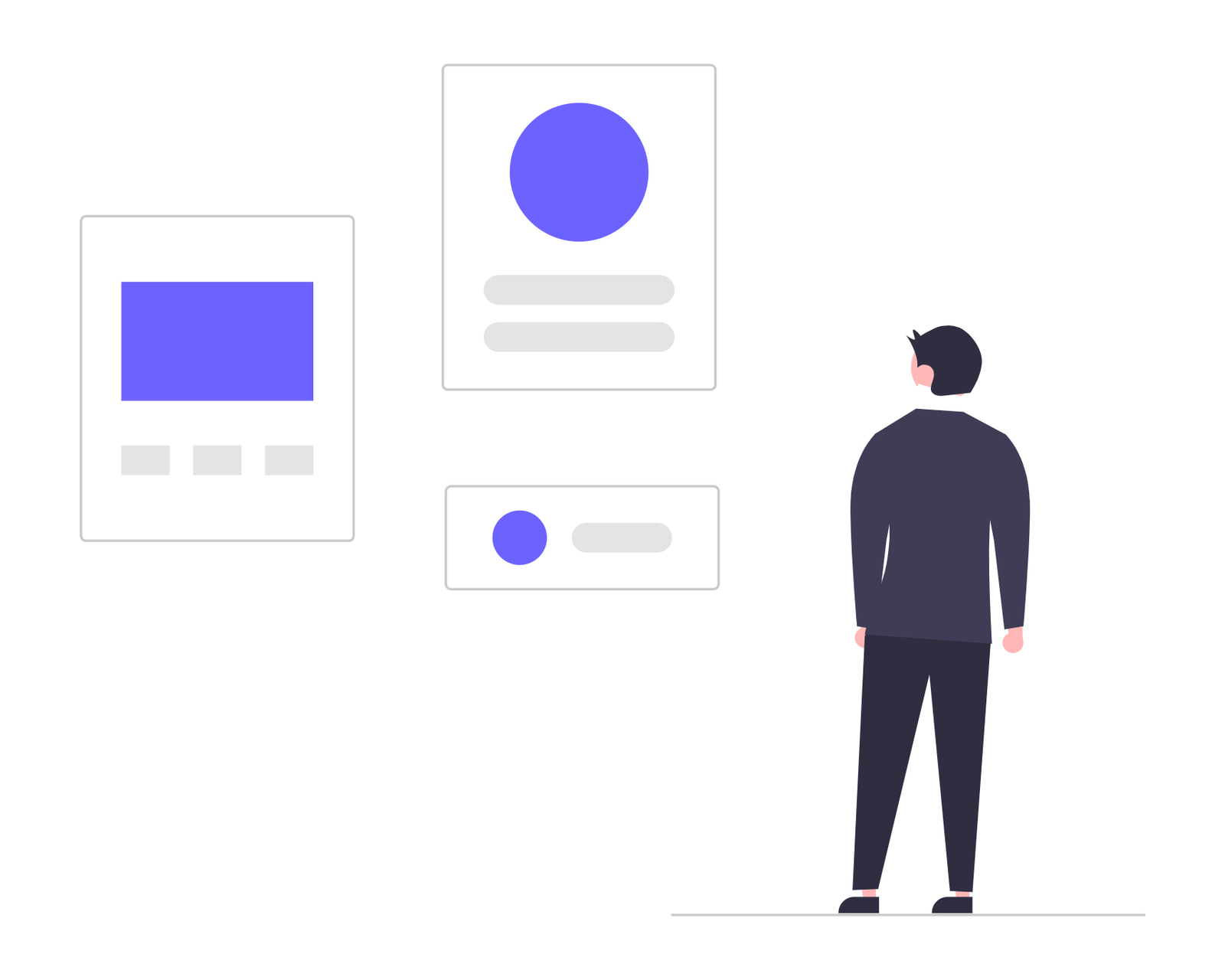 Flat Minimalist Illustration Of Person Viewing Digital Content And UI Elements