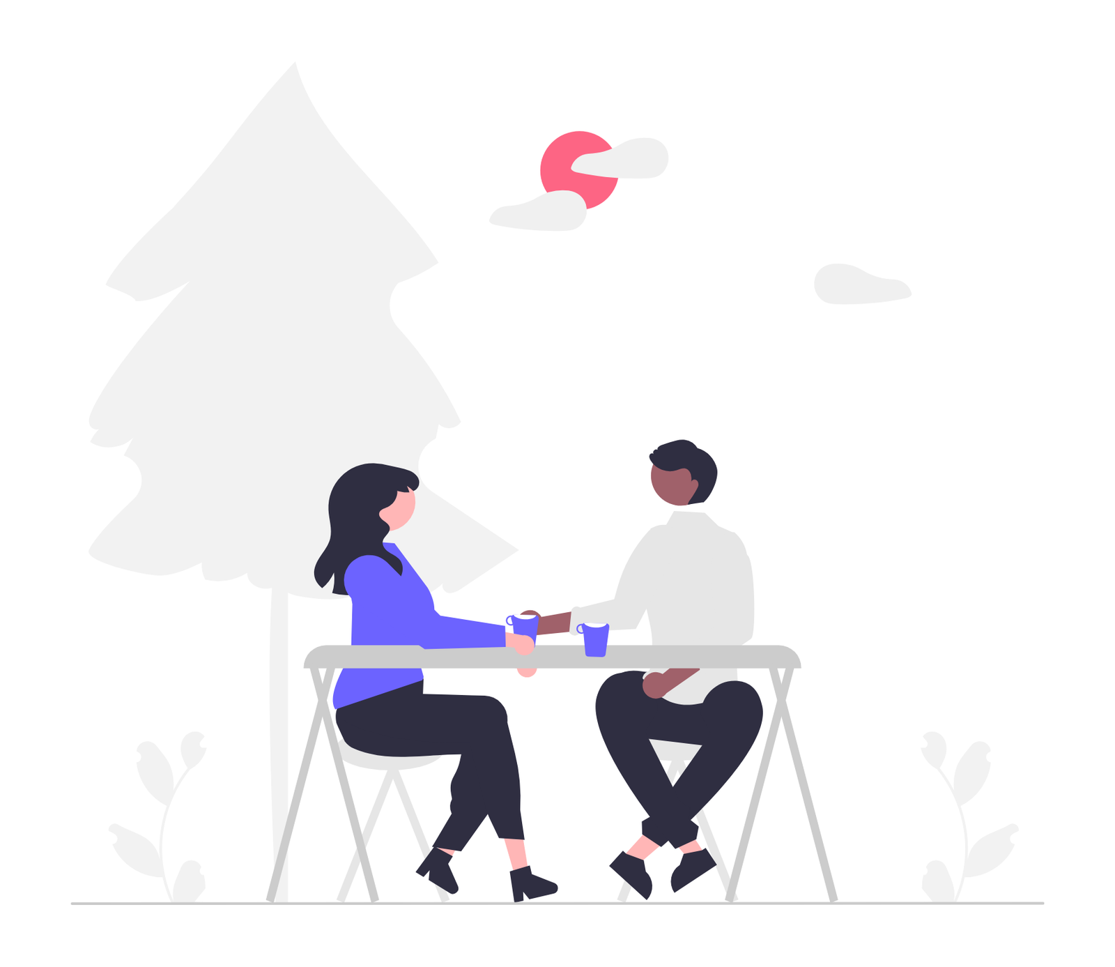 Flat Minimalist Illustration Of Two People Meeting Outdoors
