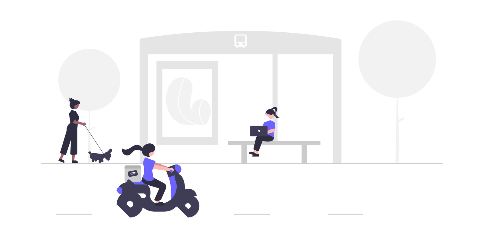 Flat Minimalist Illustration Of Urban Daily Life And Diverse Activities