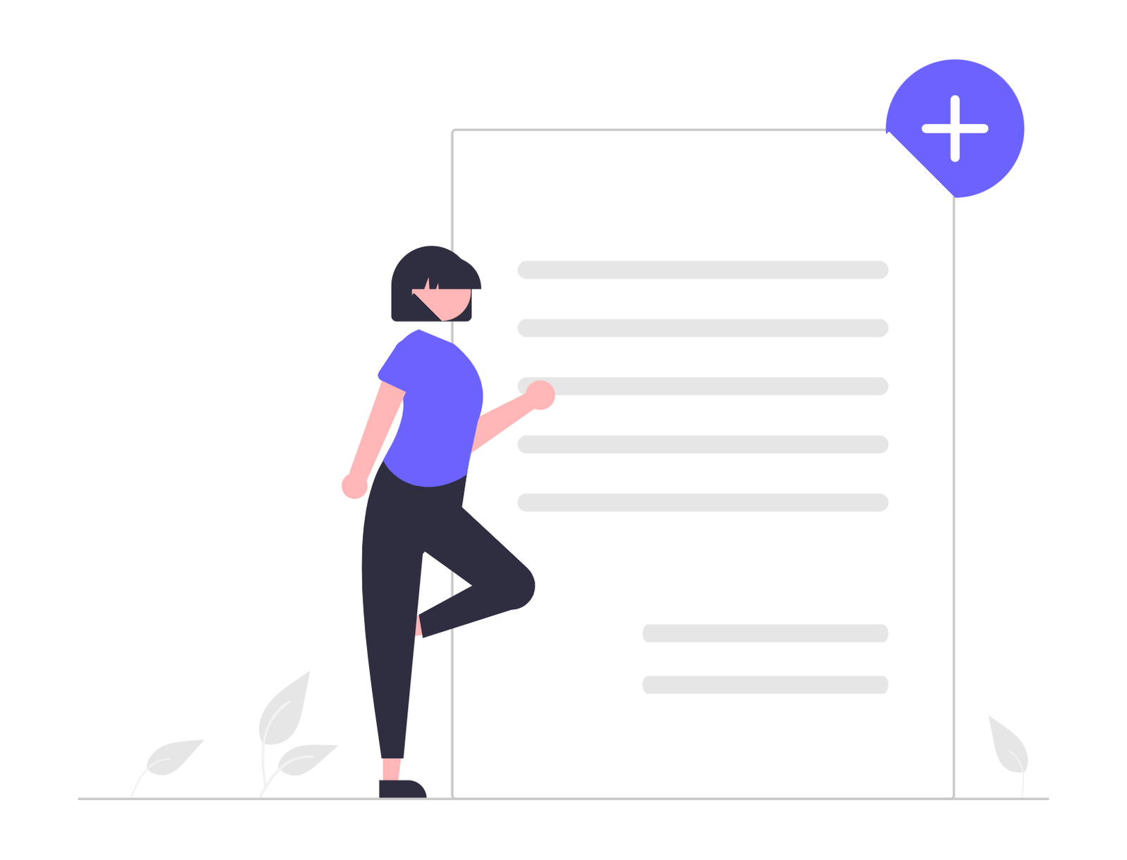 Flat Minimalist Illustration Of Woman Adding Content To A Document