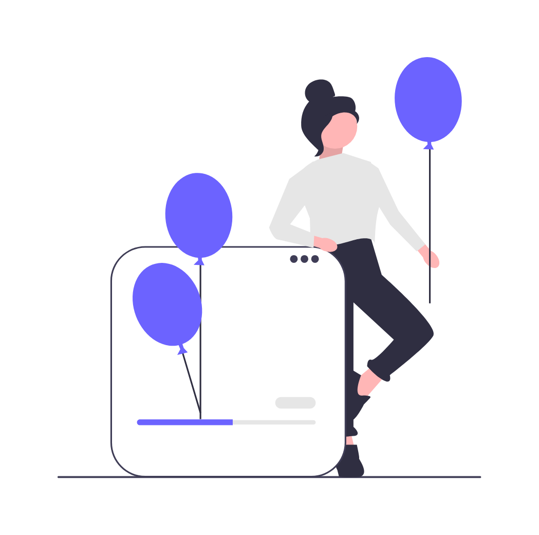 Flat Minimalist Illustration Of Woman Celebrating Progress With Balloons