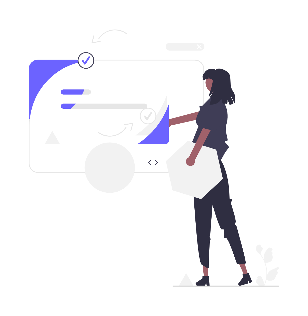 Flat Minimalist Illustration Of Woman Managing Digital Workflow