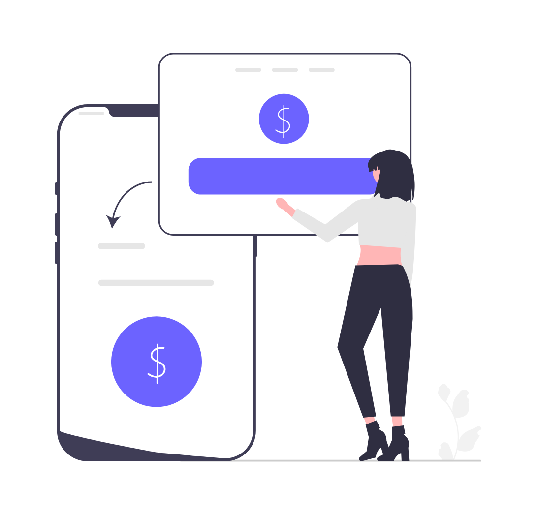 Flat Minimalist Illustration Of Woman Managing Mobile Financial Transactions