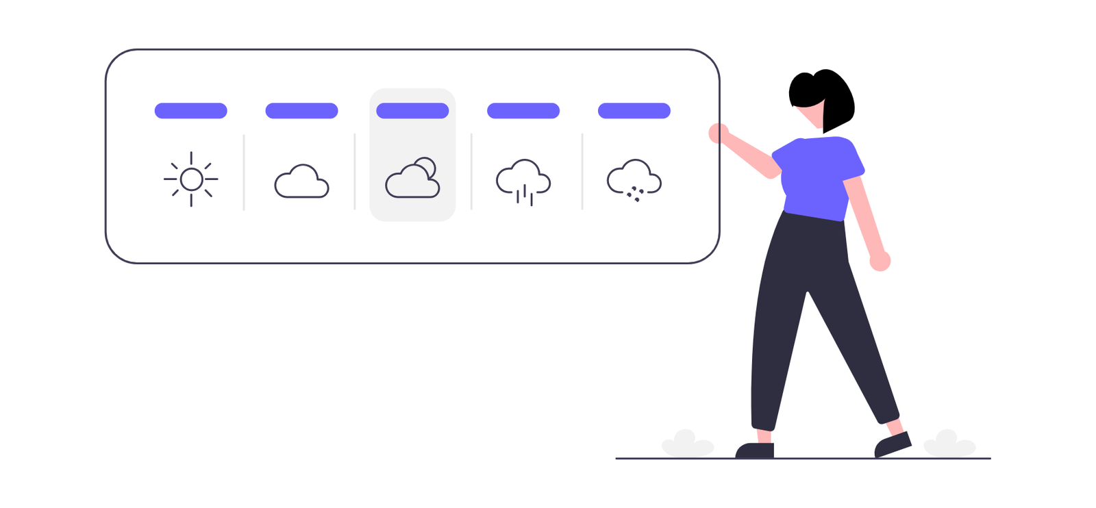 Flat Minimalist Illustration Of Woman Selecting Weather Forecast