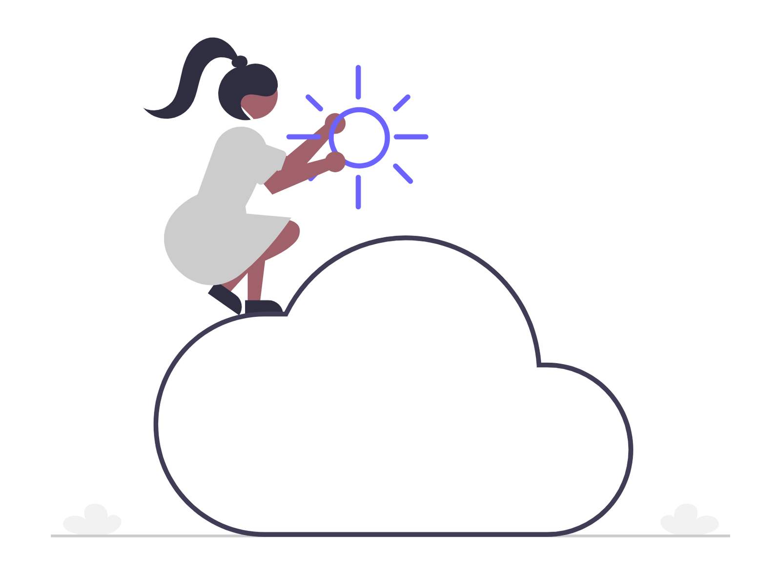 Flat Minimalist Illustration Of Woman Setting Sun On Cloud Concept
