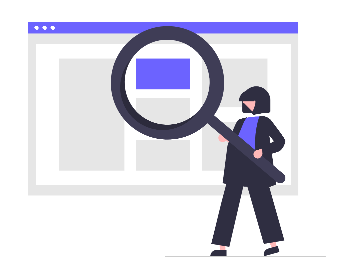 Flat Minimalist Person Analyzing Web Content With Magnifying Glass