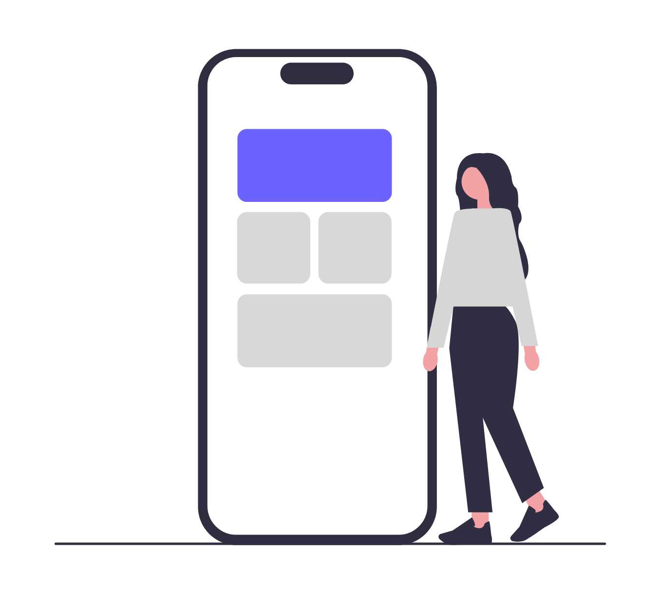 Flat Minimalist Woman With Large Smartphone UI Design