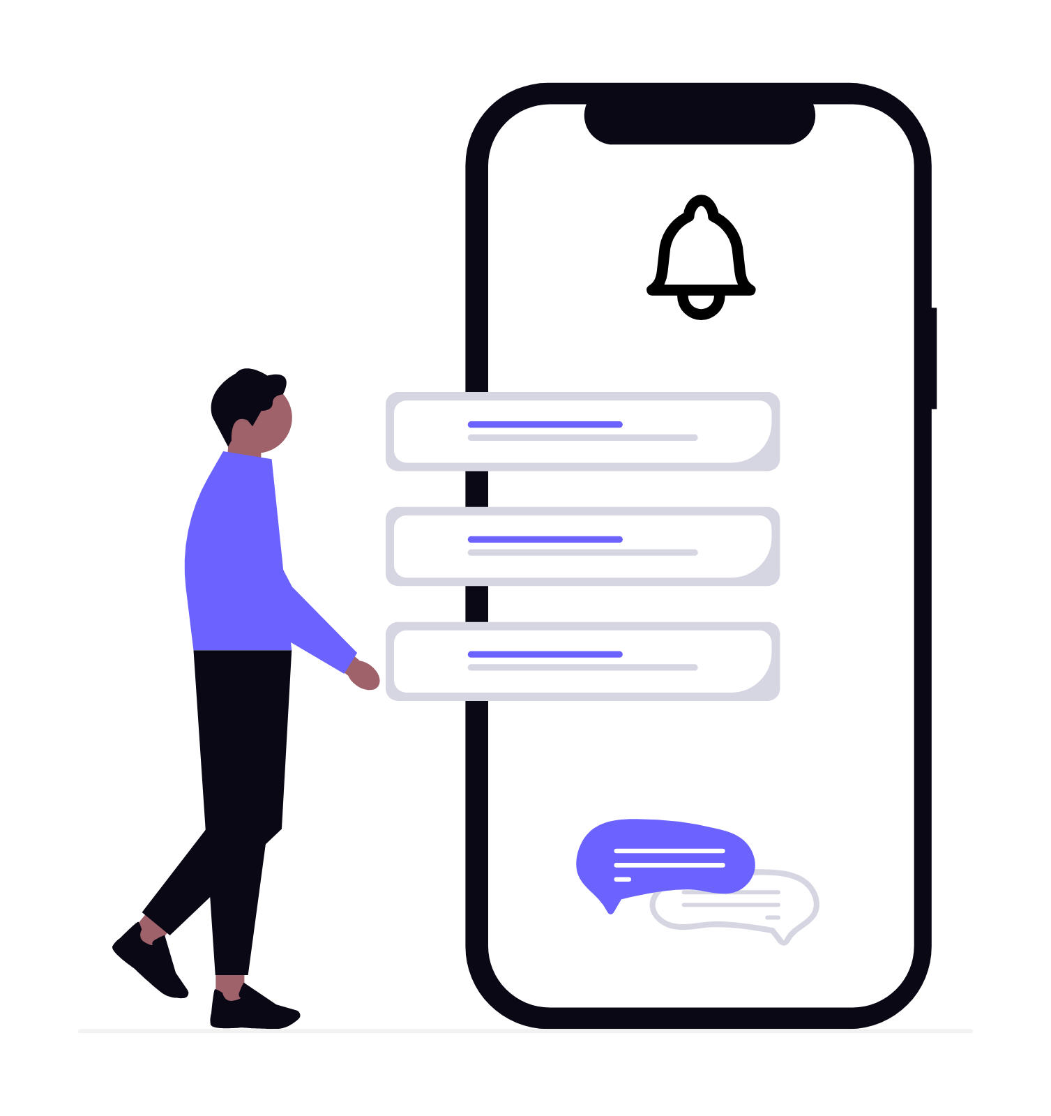 Flat Design Illustration Of Person Interacting With Mobile App Notifications