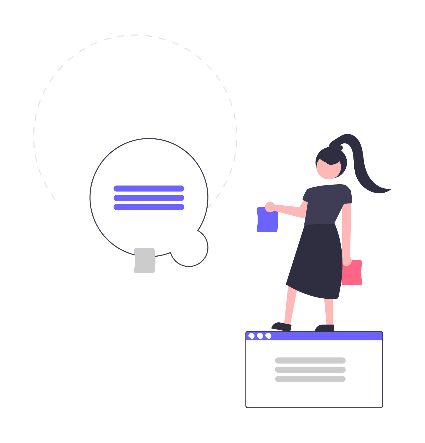 Flat Design Illustration Of Woman Interacting With Web Browser And Chat