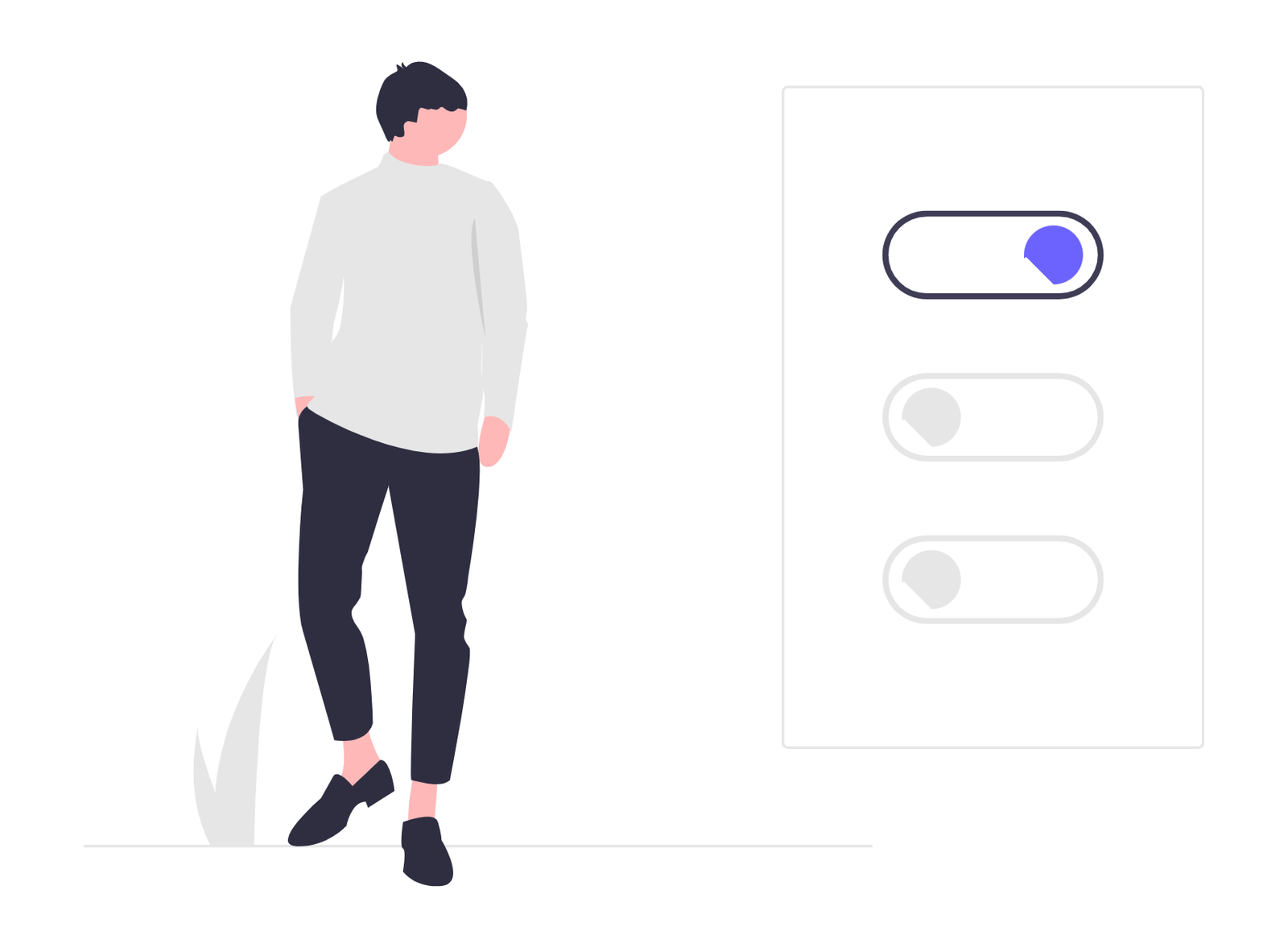 Flat Illustration Of A Man With UI Toggle Switches For Settings