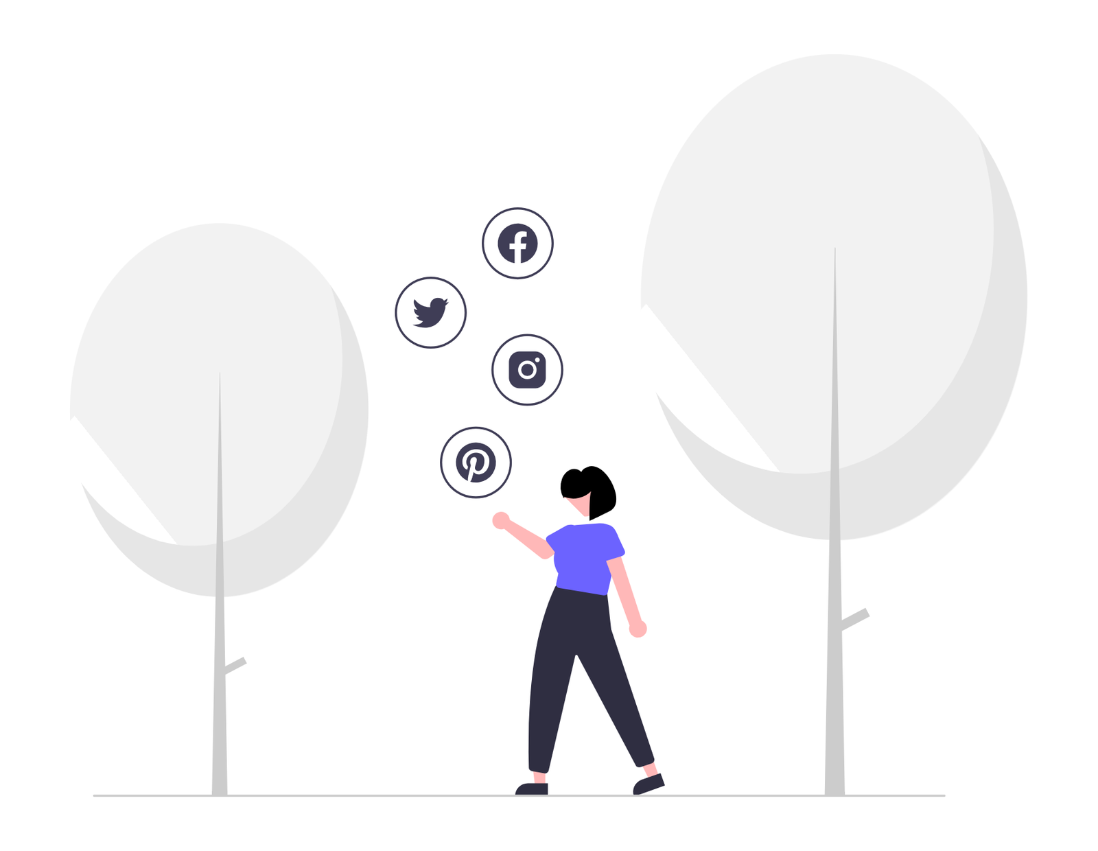 Flat Illustration Of A Person Interacting With Social Media Network Icons