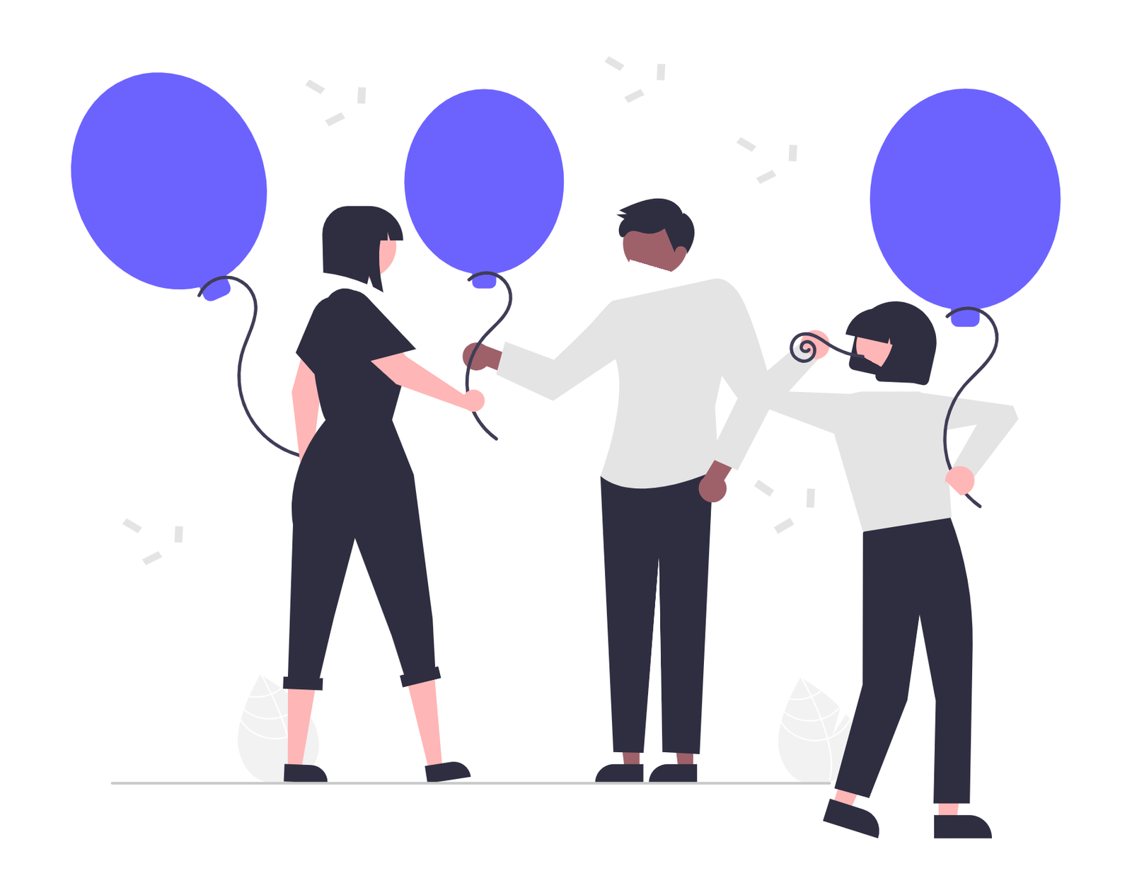 Flat Illustration Of Diverse People Celebrating With Balloons And Confetti
