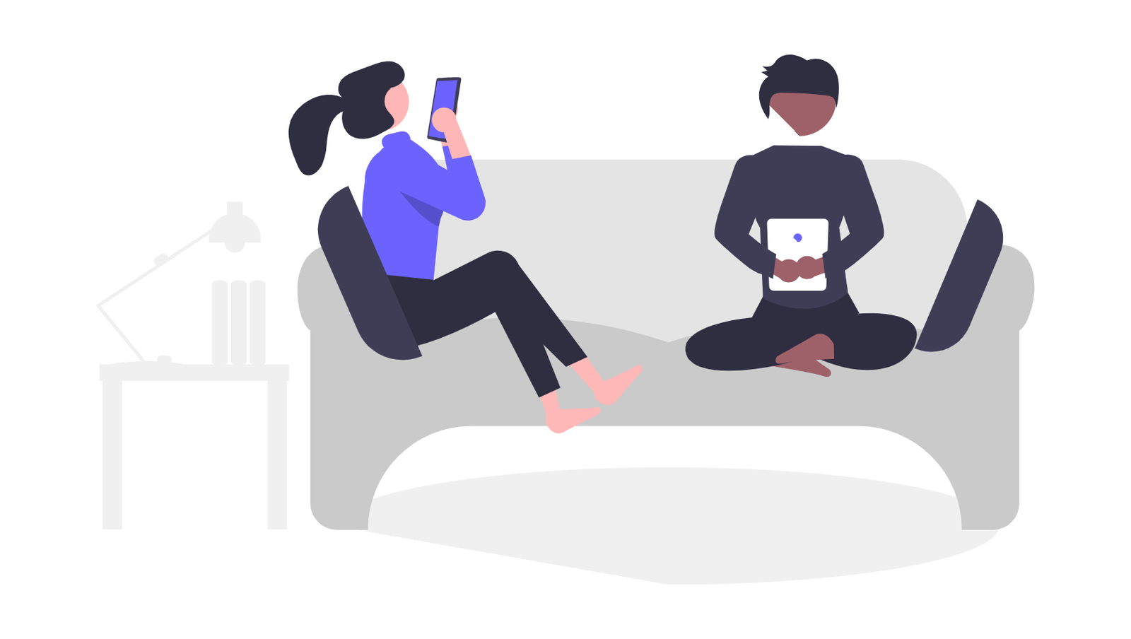 Flat Illustration Of People Relaxing On A Sofa With Digital Devices