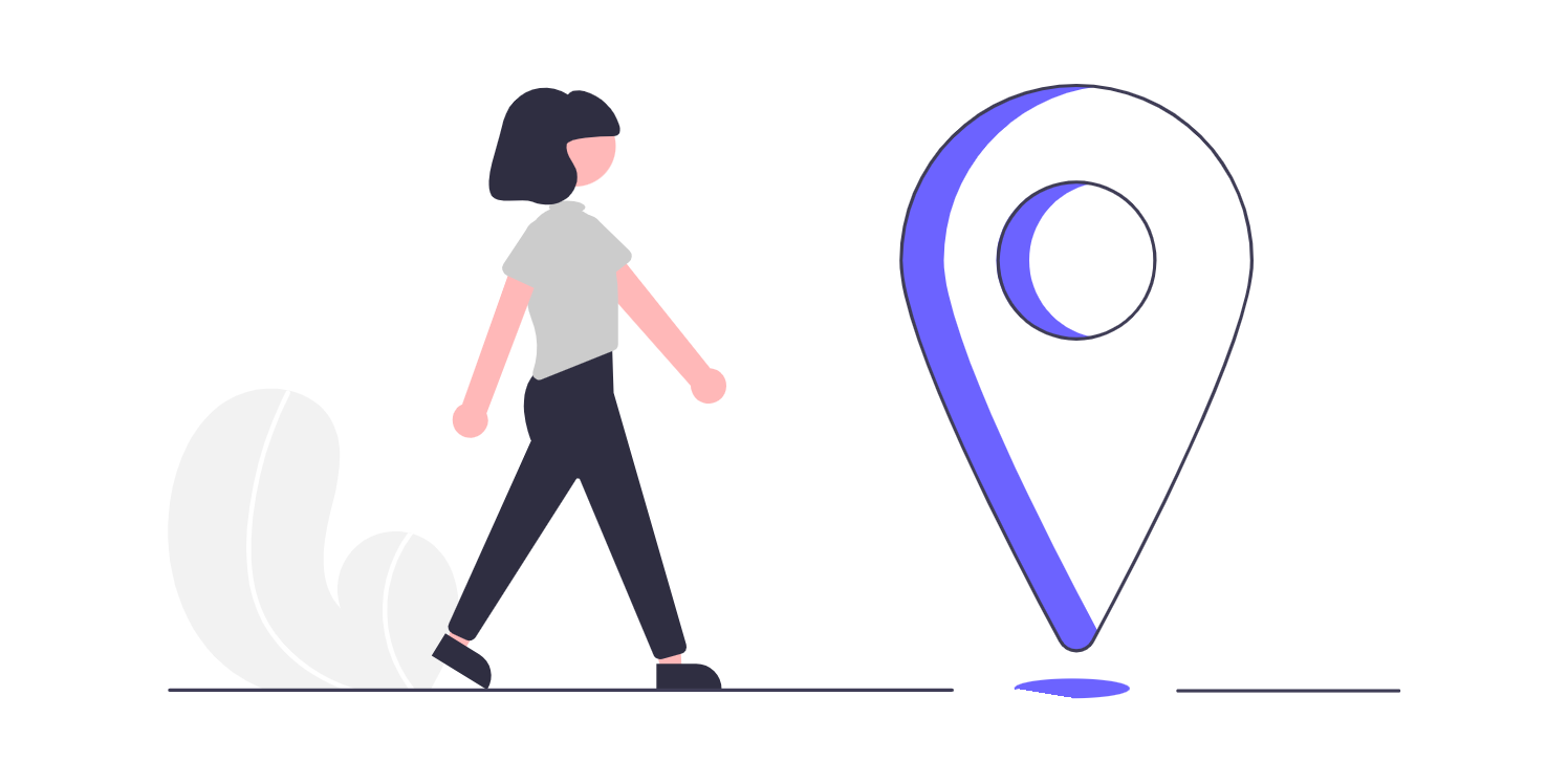 Flat Illustration Of Person Walking Towards A Location Map Pin