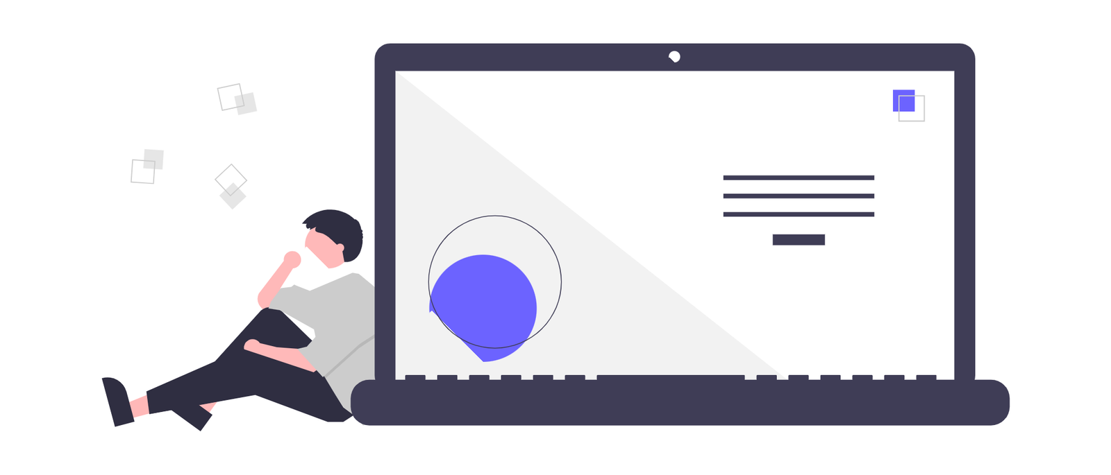 Flat Minimalist Illustration Of A Person Thinking With A Laptop