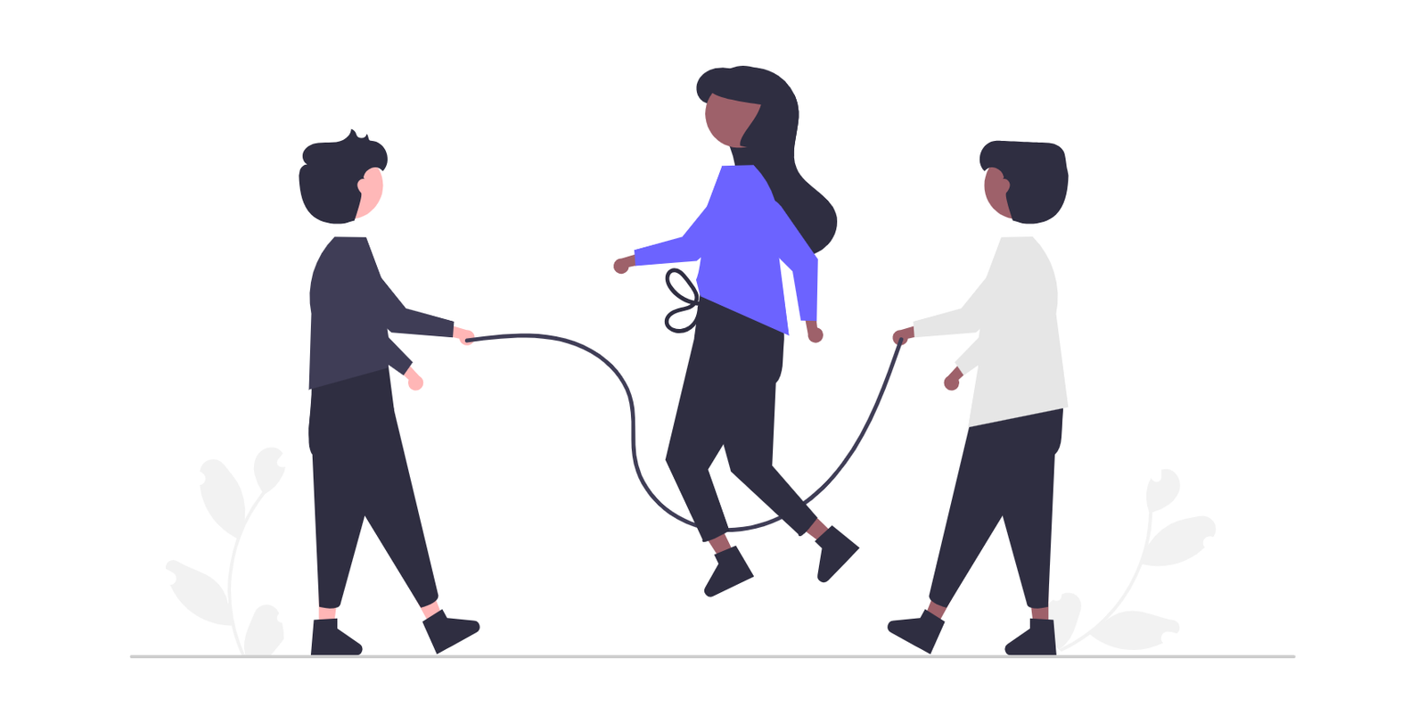 Flat Minimalist Illustration Of Diverse Friends Playing Jump Rope