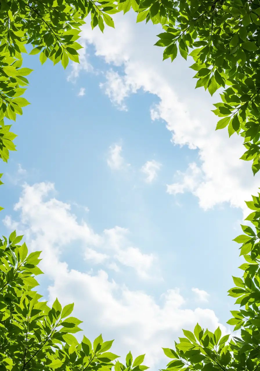 Frame Of Lush Green Leaves Against A Blue Sky