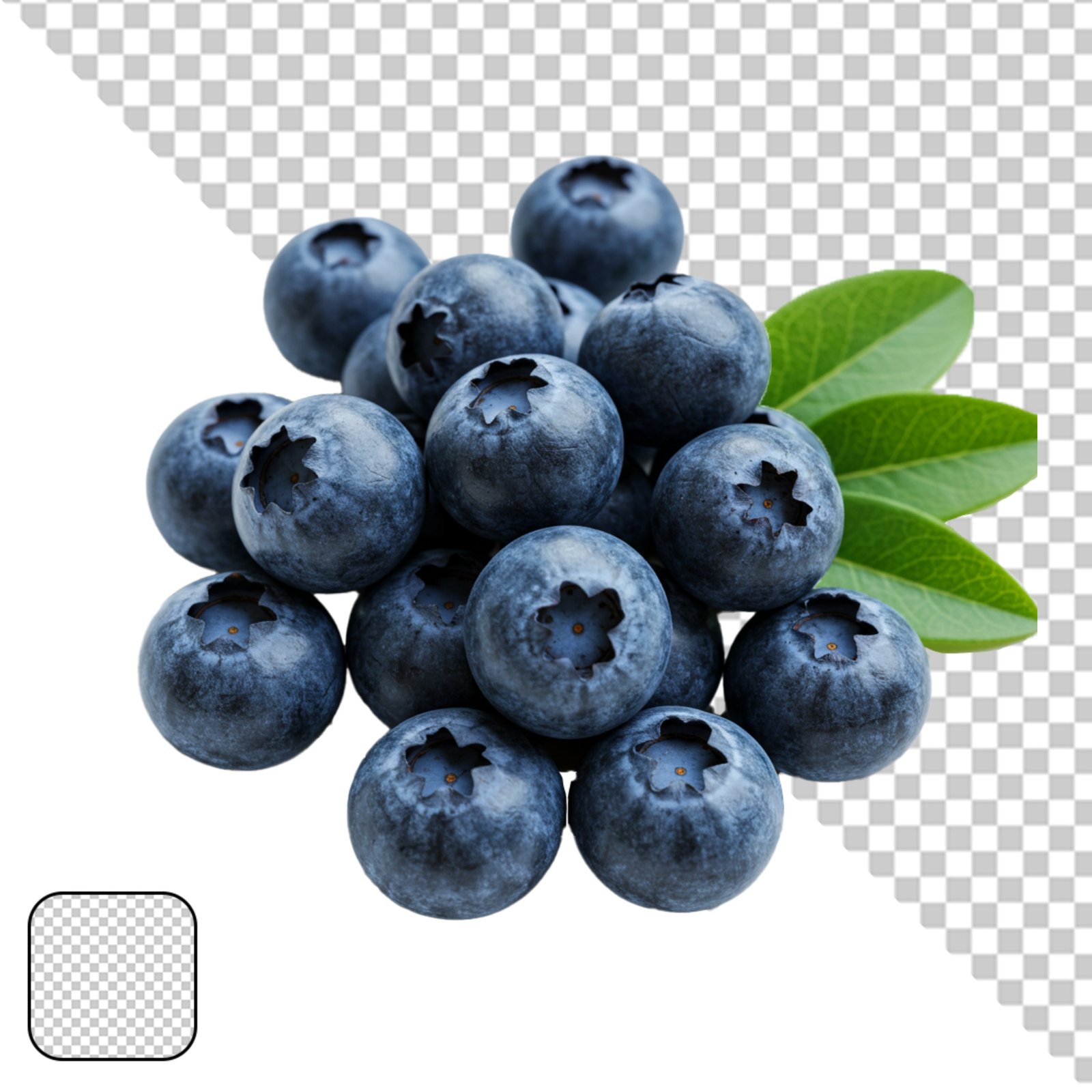 Fresh Blueberries With Green Leaves Isolated Transparent Background PNG