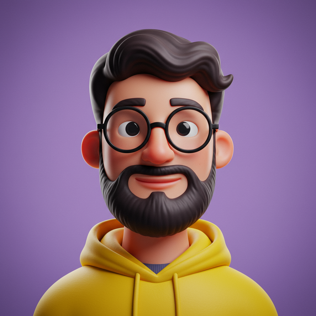 Friendly 3D Cartoon Man Wearing Glasses And Hoodie