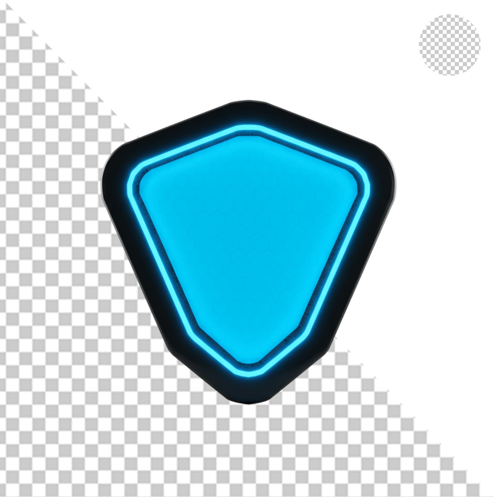 Futuristic Glowing Blue Shield Badge With Transparent Background