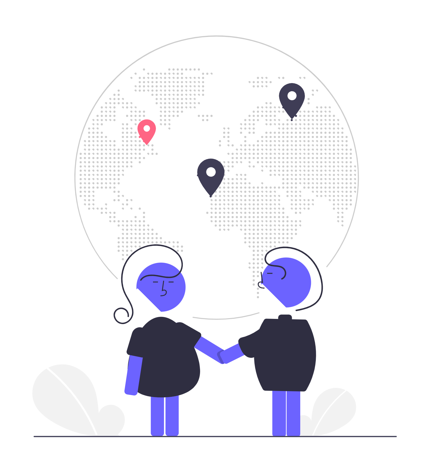 Global Partnership Concept With Flat Minimalist Characters And World Map