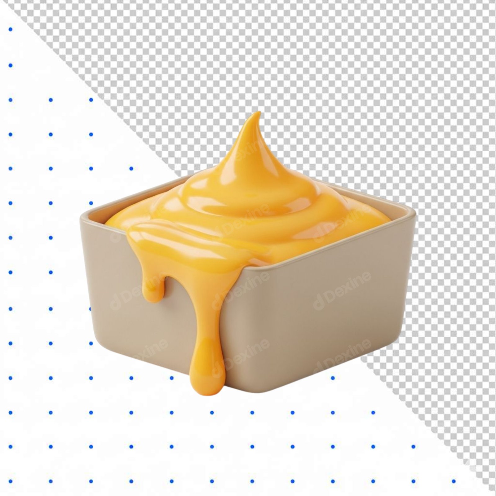 Glossy 3D Melted Cheese Dip Dripping Cutout PNG On Transparent Background