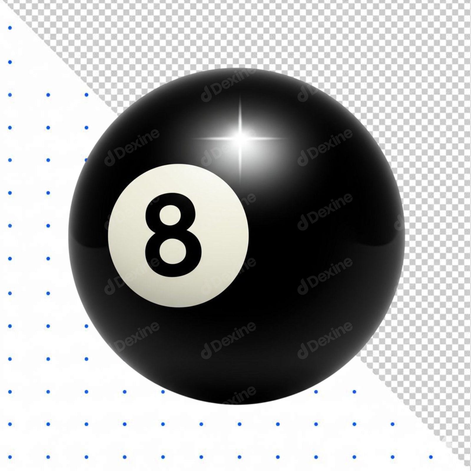 Glossy Black Eight Ball Billiard Object Transparent PNG