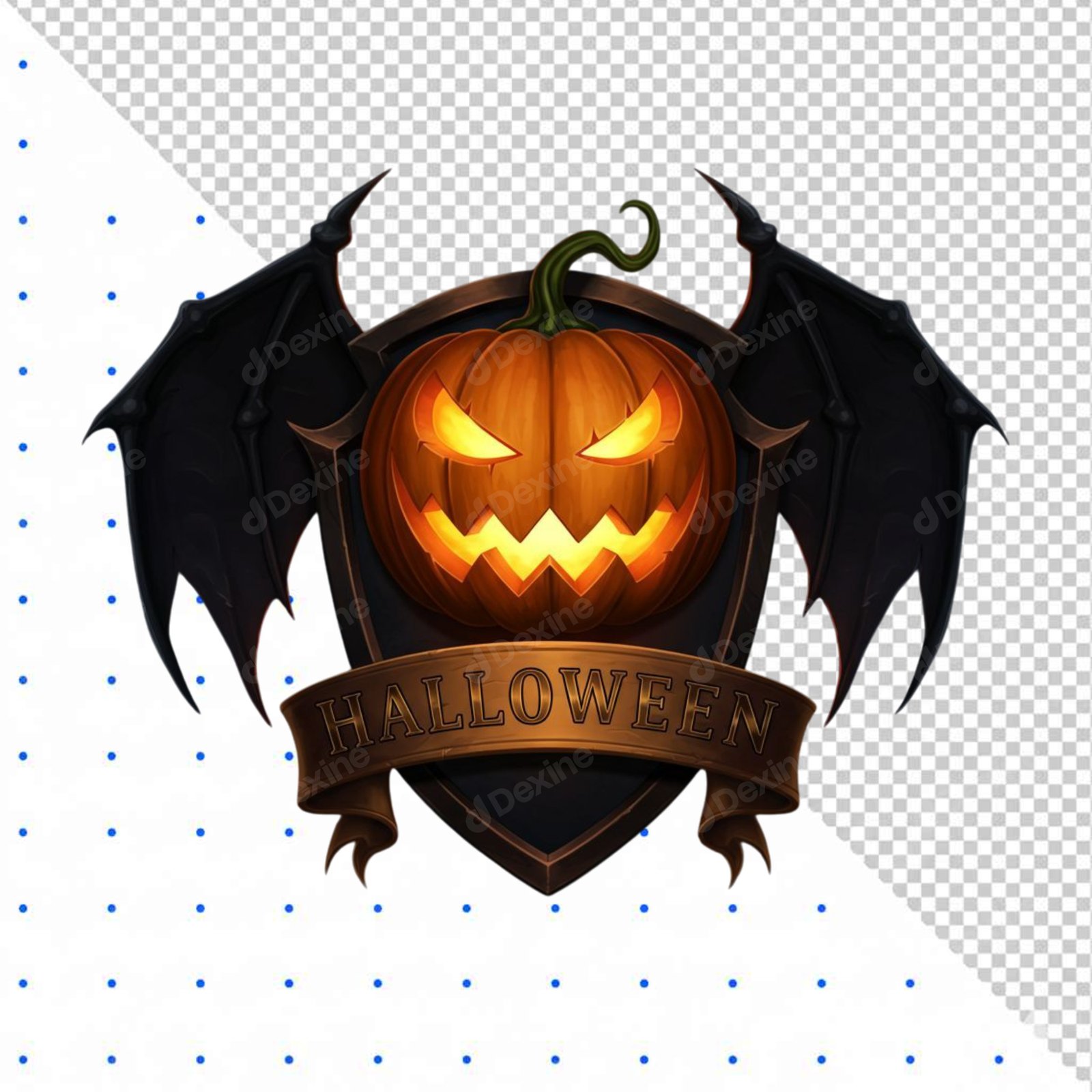 Glowing Halloween Jack O Lantern Emblem With Bat Wings Transparent Cutout
