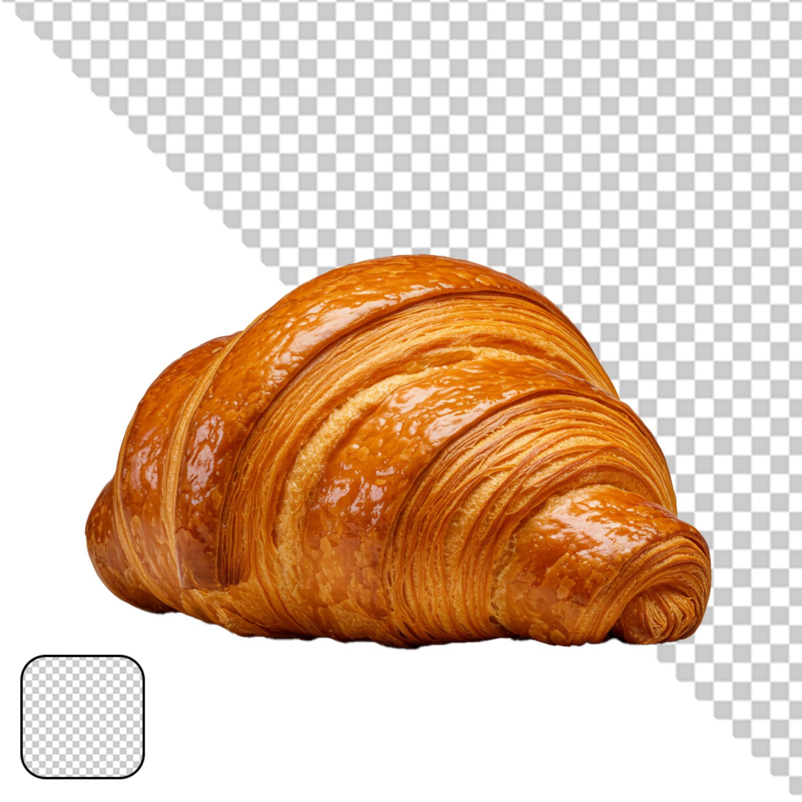 Golden Flaky Croissant Cutout Isolated On Transparent Background