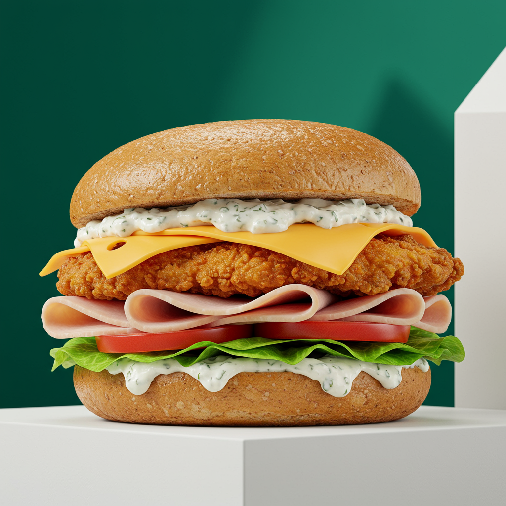 Gourmet Crispy Fried Chicken Burger With Cheese And Fresh Vegetables