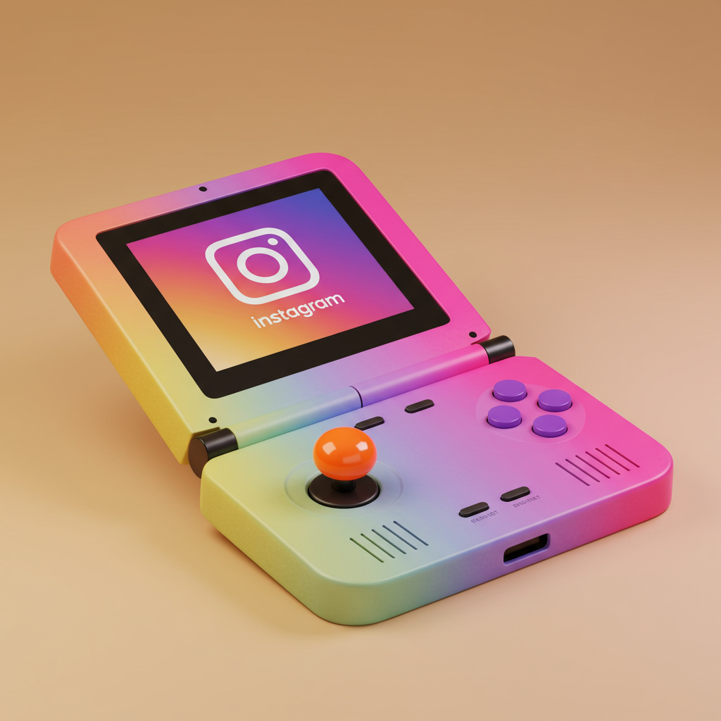 Gradient Retro Game Console Displaying Instagram App On Screen