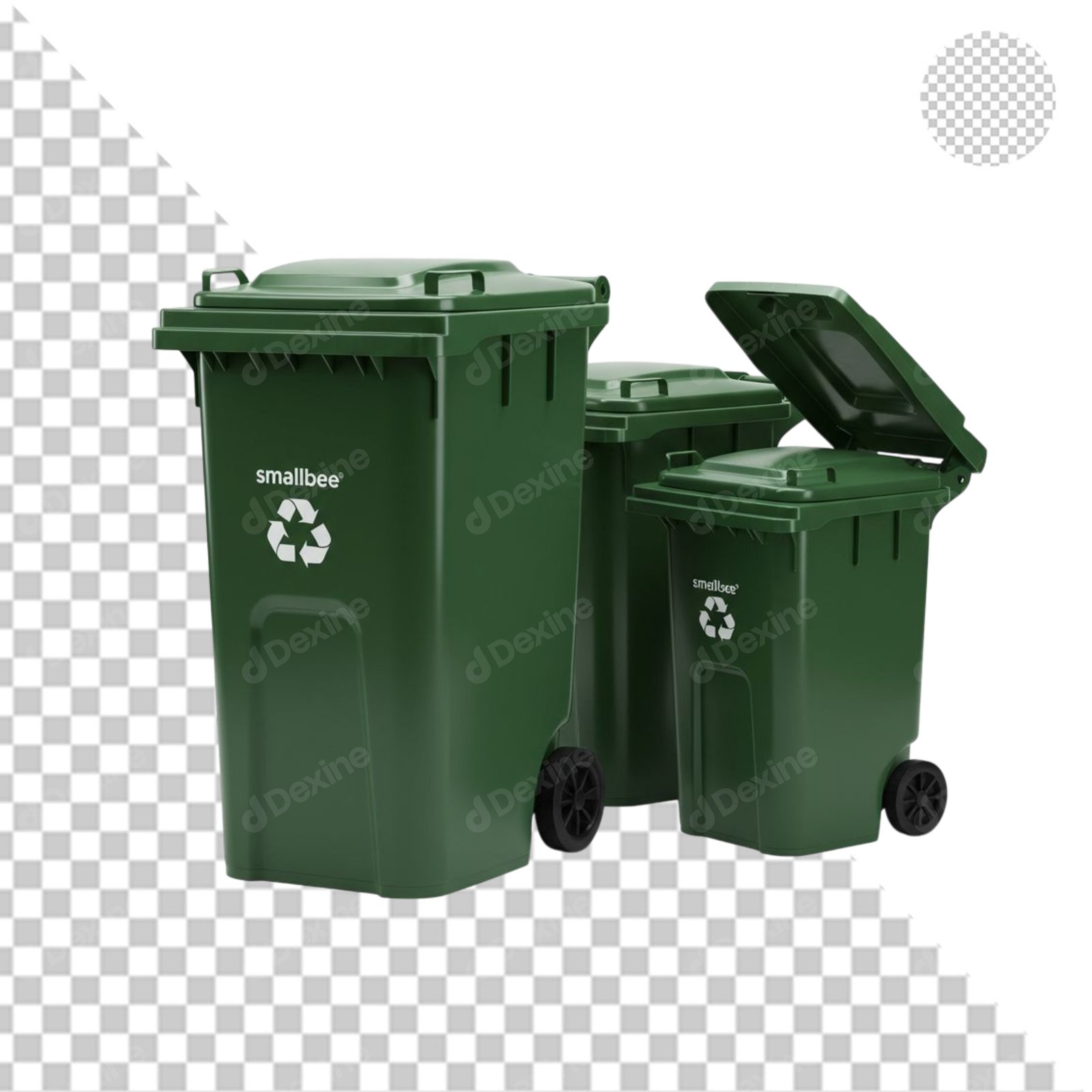 Green Recycling Bins Transparent PNG Isolated For Waste Management Design