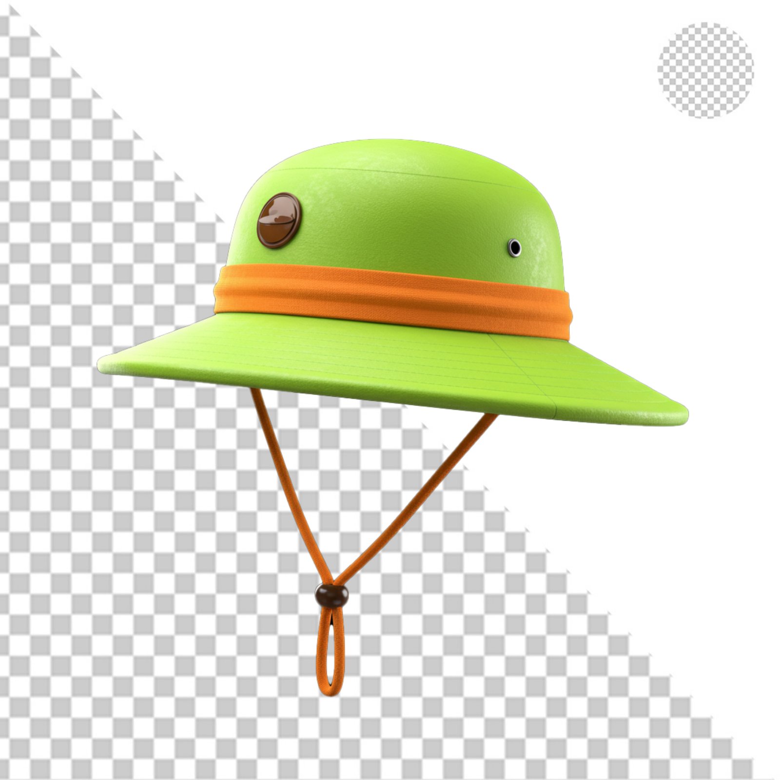 Green Safari Hat With Orange Strap Isolated On Transparent Background