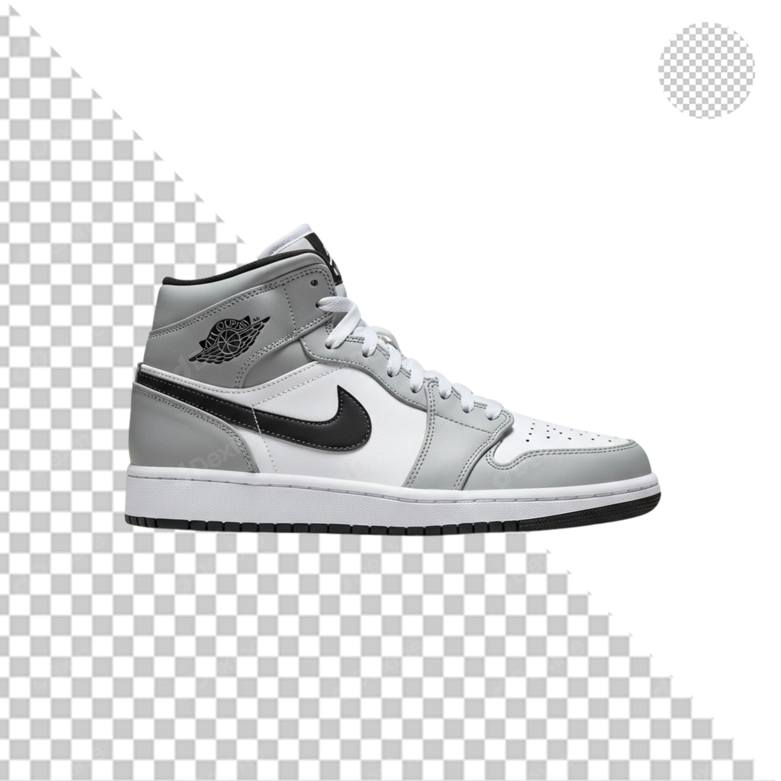 Grey White Air Jordan 1 Mid Sneaker Isolated Transparent PNG