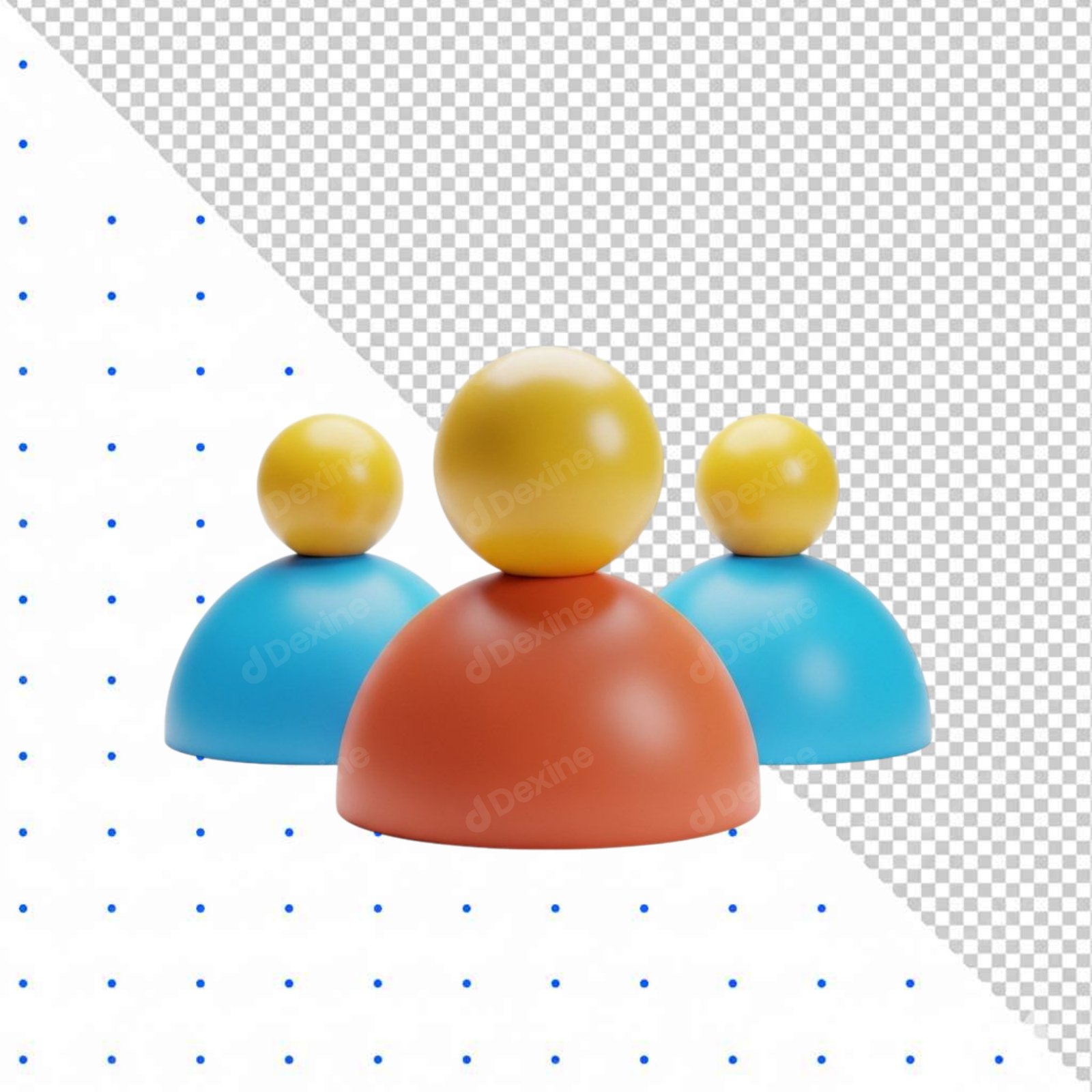 Group Of Three 3D Rendered User Icons Isolated On Transparent Background
