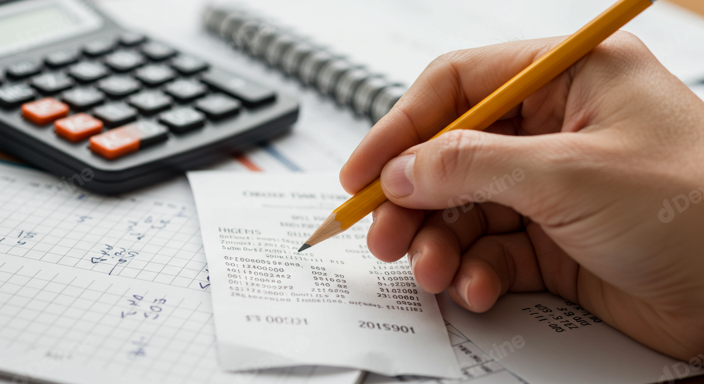 Hand Calculating Financial Expenses On Receipt With Calculator