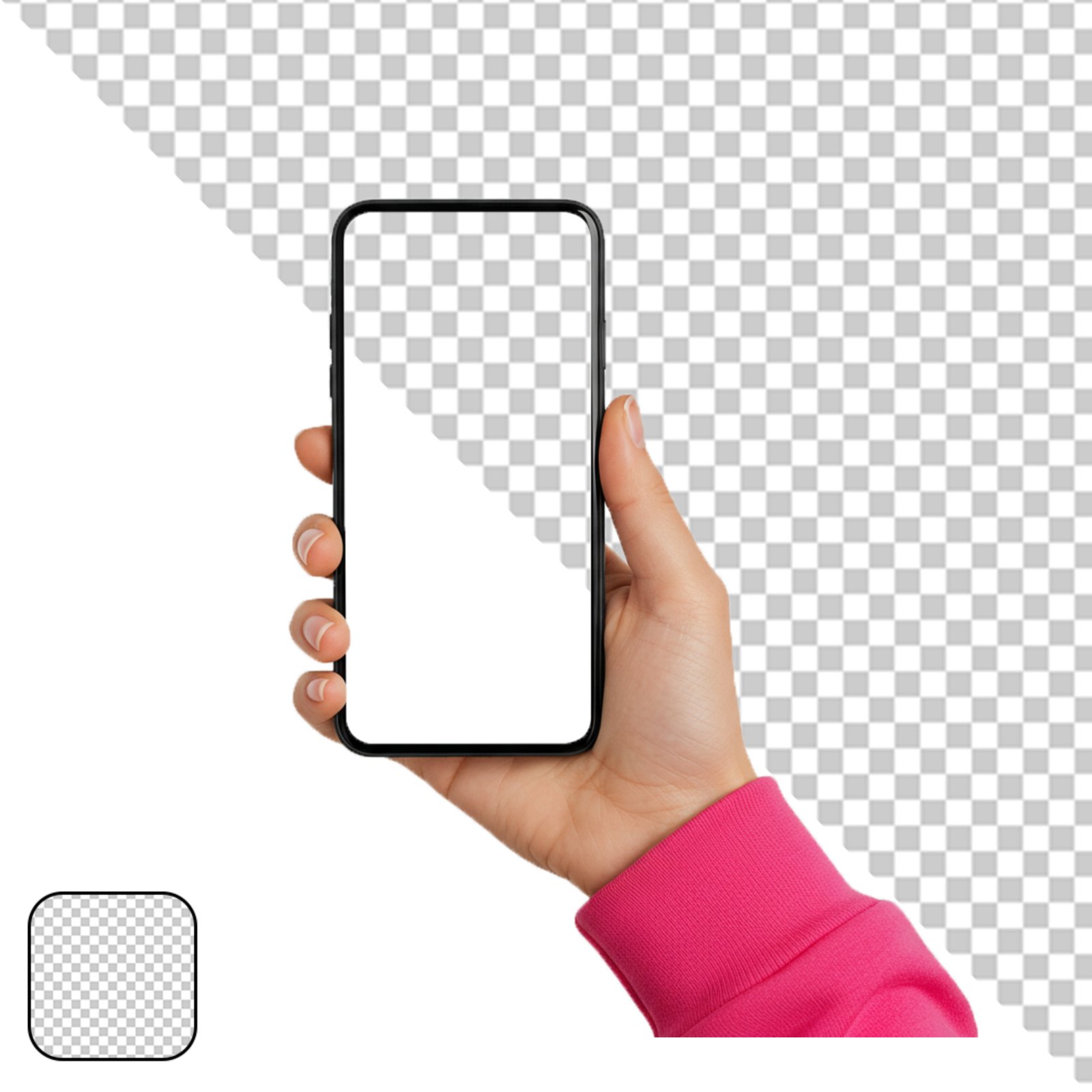 Hand Holding Modern Smartphone With Blank Screen Transparent Background Mockup PNG