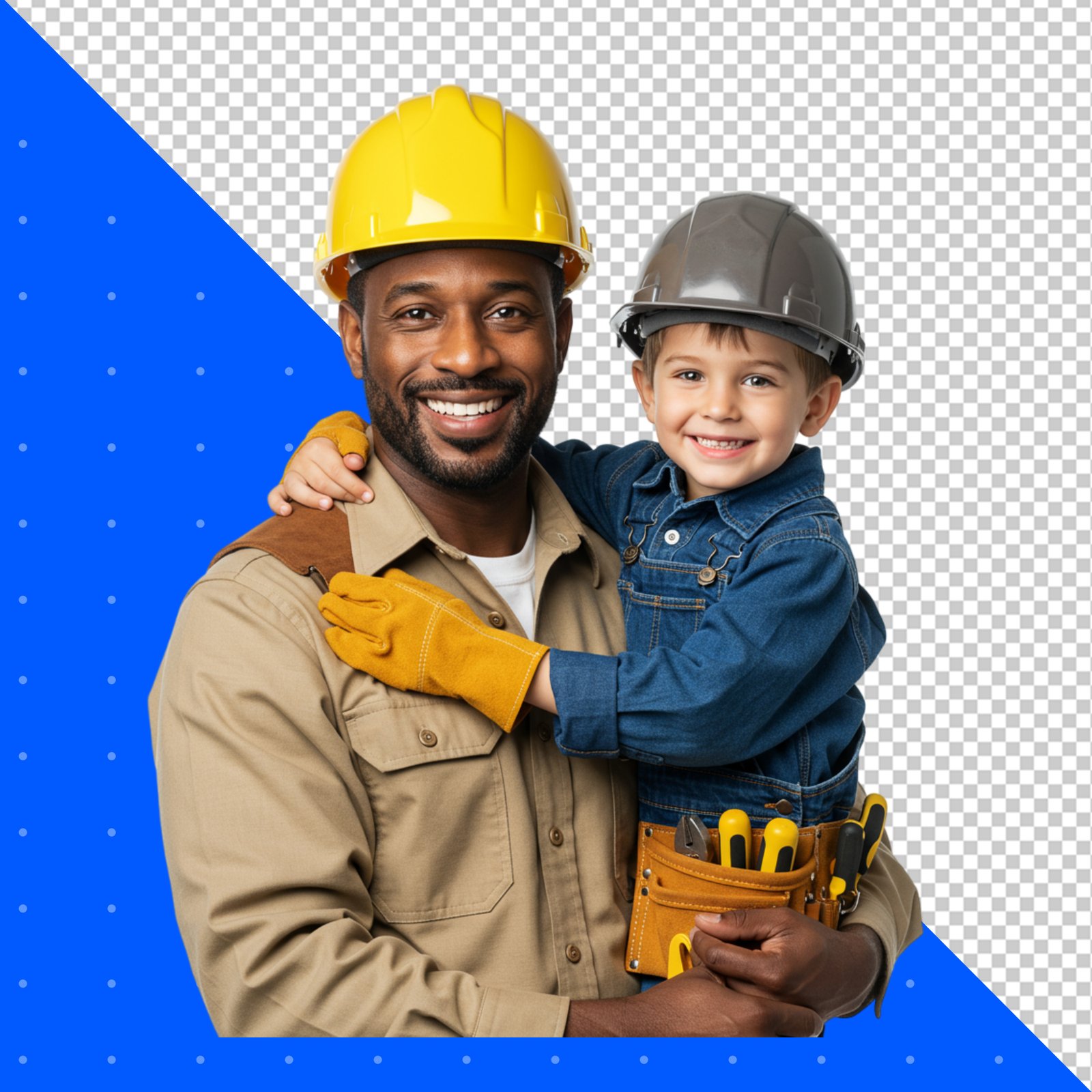 Happy Father And Son Builders In Hard Hats Transparent Cutout