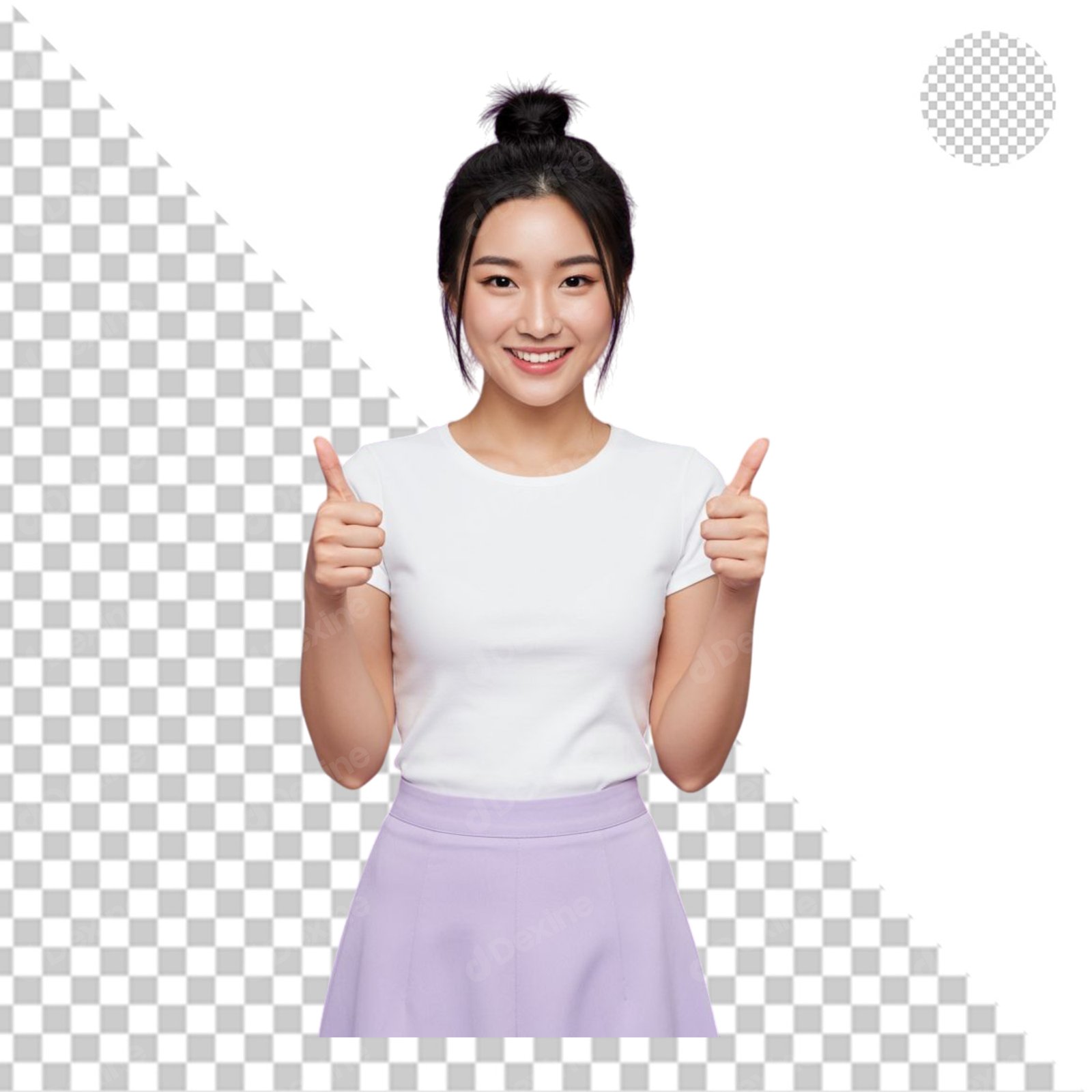 Happy Smiling Asian Woman Giving Double Thumbs Up Cutout