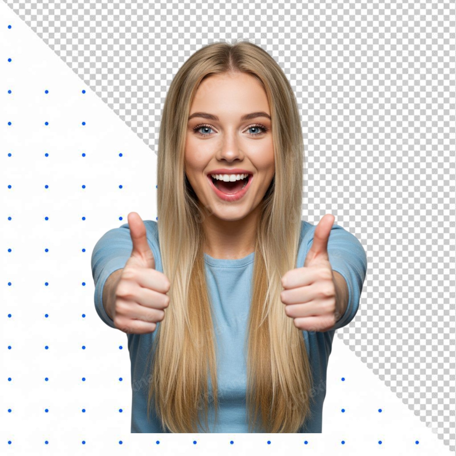 Happy Young Blonde Woman Giving Thumbs Up Transparent Background