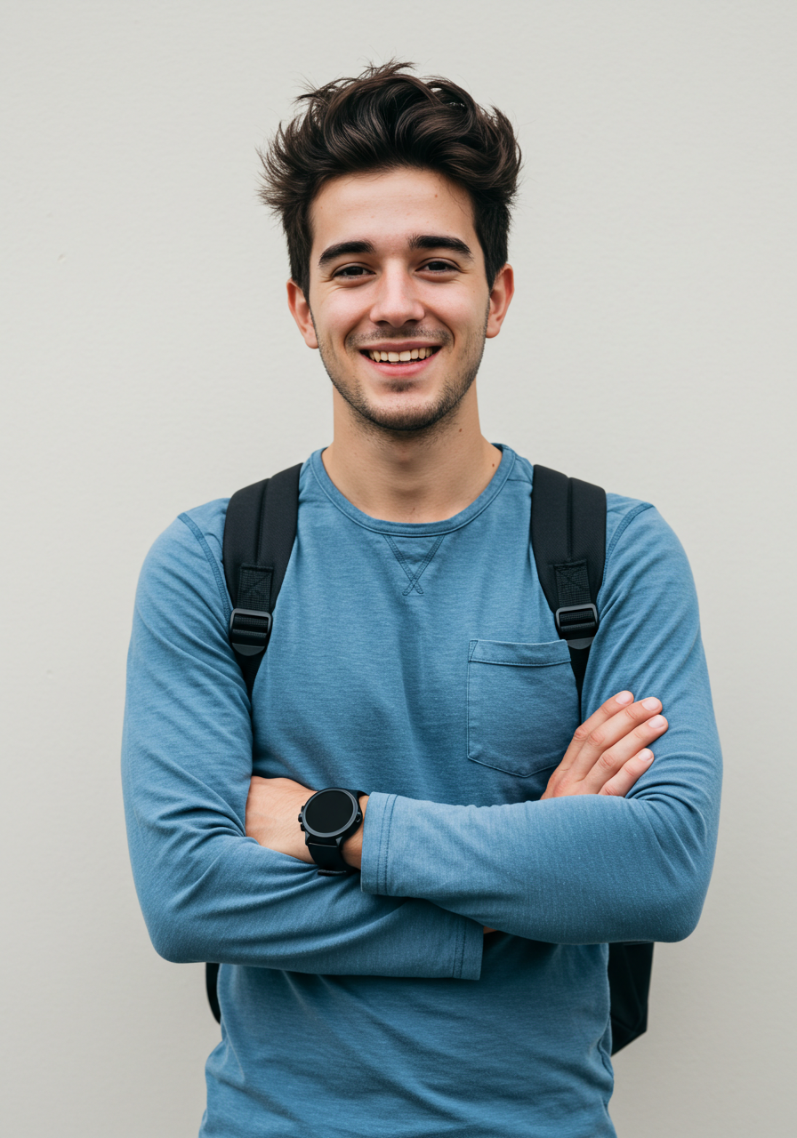 Happy Young Male Student With Backpack Smiling Confidently